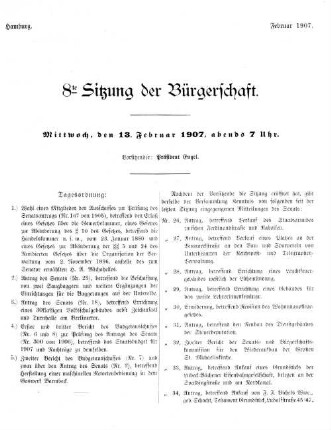 8te Sitzung der Bürgerschaft.