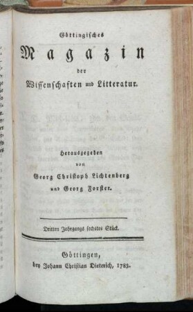 Dritten Jahrgangs sechstes Stück.