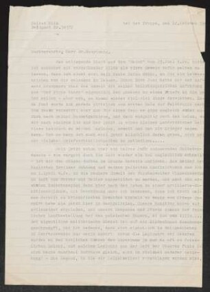Brief von Helmut R. Külz an Gerhart Hauptmann
