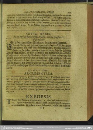 Artic. XXXIX. Aliud rapinae indicium peculiare, contra grassatores & praedores [praedatores]. Eine andere gnugsame Anzeigung begangenen Raubes