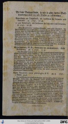 Bei dem Verleger dieses, so wie in allen soliden Buchhandlungen sind folgende Bücher zu bekommen.