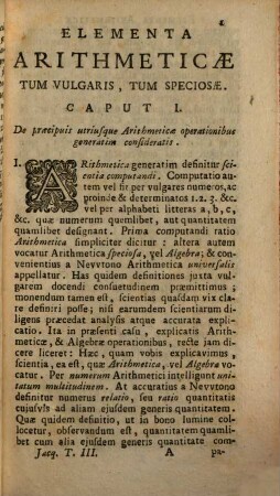 Institutiones philosophicae ad studia theologica potissimum accomodatae, 3. Quo elementa arithmeticae, algebrae, [et] geometriae continentur