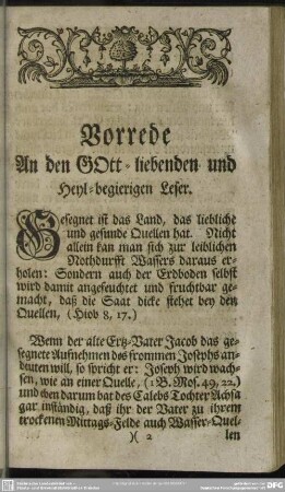 Vorrede An den Gott-liebenden und Heyl-begierigen Leser