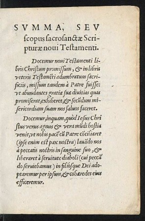 Summa, Seu scopus sacrosanctae Scripturae novi Testamenti.