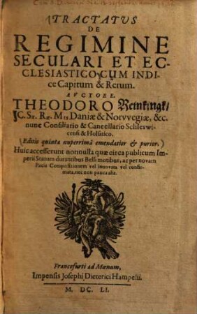 Tractatus de regimine seculari et ecclesiastico ...