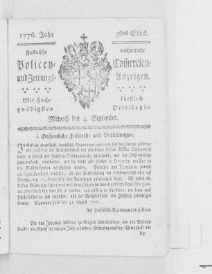 36tes Stück, Ausgabe vom 4. September 1776