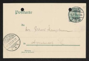 Brief von Paul Jonas an Gerhart Hauptmann