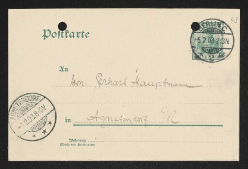 Brief von Paul Jonas an Gerhart Hauptmann