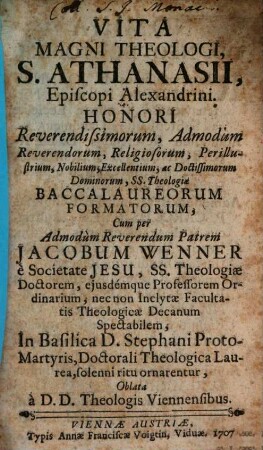 Vita Magni Theologi S. Athanasii epis. Alexandrini