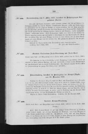 Bekanntmachung, betreffen die Prolongation der Stempel-Abgabe, vom 19. December 1856.