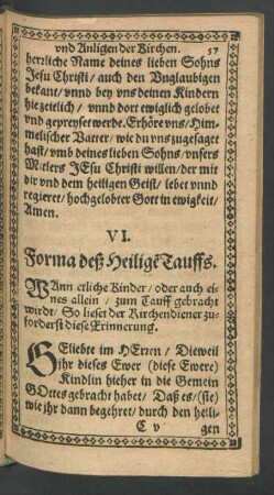 VI. Forma deß heiligen Tauffs.