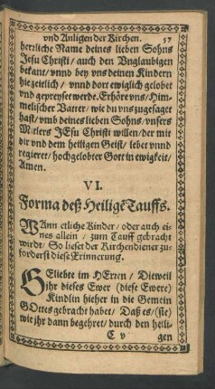 VI. Forma deß heiligen Tauffs.