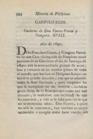 Capitulo XXIIII. Govierno de Don Fausto Cruzat y Gongora. XVIII.