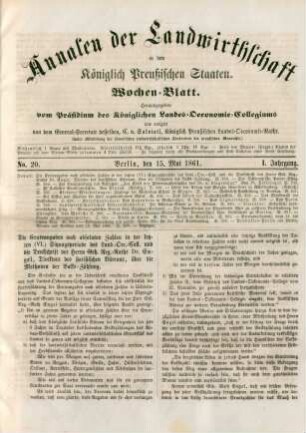 No. 20. Berlin, den 15. Mai 1861. I. Jahrgang.