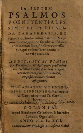 In septem psalmos poenitentiales simplex et dilucida paraphrasis : ex scriptis orthodoxorum patrum ... expressa