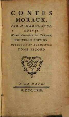 Contes Moraux : suivis d'une apologie du théatre, 2