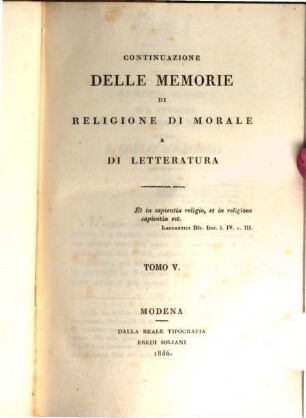 Memorie di religione, di morale e di letteratura, 5. 1836 = Fasc. 13 - 15
