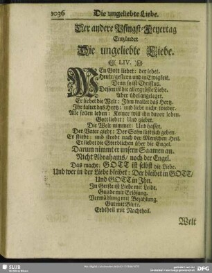 Der andere Pfingst-Feyertag Entzündet Die ungeliebte Liebe