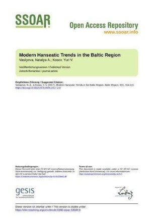 Modern Hanseatic Trends in the Baltic Region