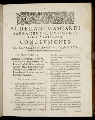 Conclusio I. Laicorum statutum an, quando, quomodo & in quibus comprehendat Ecclesiasticas personas [...]
