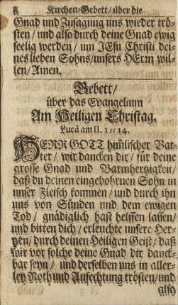 Gebett/ über das Evangelium Am Heiligen Christag.