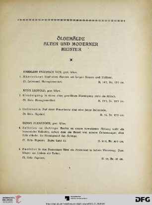Ölgemälde alter und moderner Meister (Nr. 1-152)