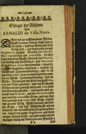 Spiegel der Alchimie Des Arnaldi de Villa Nova.