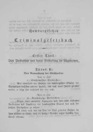 Erster Theil. Von Verbrechen und deren Bestrafung im Allgemeinen.