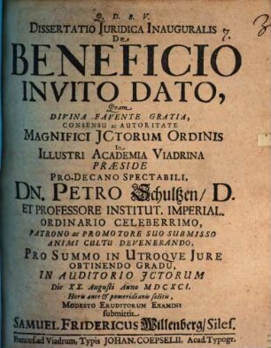 Diss. iur. inaug. de beneficio invito dato