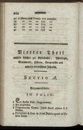 Sectio A. Pergamentbände.