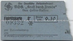 Eintrittskarte zu einer Veranstaltung für einen Angehörigen der Deutschen Arbeitsfront