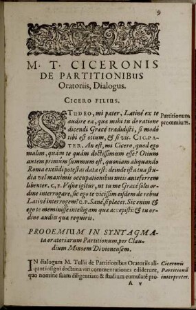 Prooemium in syntagmata oratoriarum Partitionum, ...