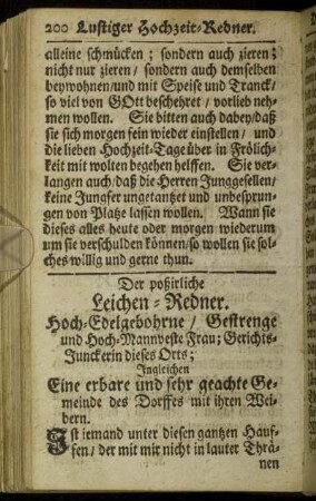 Der poßirliche Leichen-Redner.