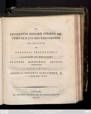De Civitatvm Imperii Ivribvs Minorvm Ivste Restringendis
