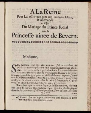 A La Reine Pour Lui offrir quelques vers Francois Latins ...