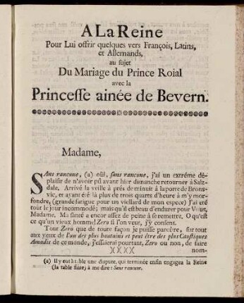 A La Reine Pour Lui offrir quelques vers Francois Latins ...
