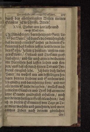 XVII. Gebet um zeitliche und ewige Wolfahrt.