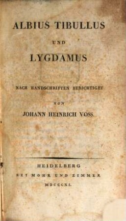 Tibullus und Lygdamus