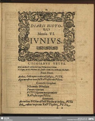 Diarii Historici Mensis VI. Iunius