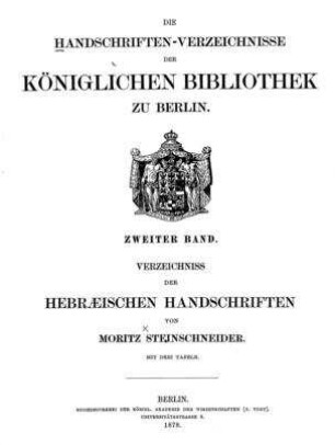 Verzeichniss der hebräischen Handschriften : [Bd 1]
