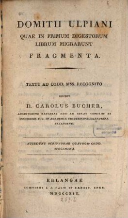 Domitii Ulpiani quae in primum Digestorum librum migrarunt fragmenta