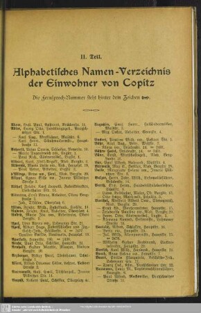 II. Teil. Einwohnerverzeichnis : II. Teil. Alphabetisches Namen-Verzeichnis der Einwohner von Copitz