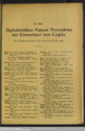 II. Teil. Einwohnerverzeichnis : II. Teil. Alphabetisches Namen-Verzeichnis der Einwohner von Copitz