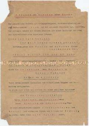 Hektografierte Bekanntmachung mit dem Verbot des Umgangs mit Kriegsgefangenen und "Nichtdeutschstämmigen"