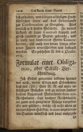 Formular einer Obligation, oder Schuld-Verschreibung