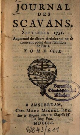 Journal des sçavans. 1751, [4]. Sept. - Déc. = T. 159