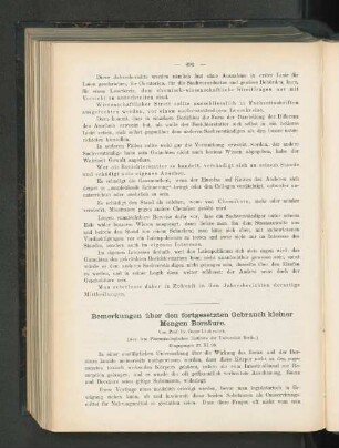 Bemerkungen über den fortgesetzten Gebrauch kleiner Mengen Borsäure.