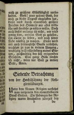 Siebende Betrachtung von der Hochschätzung der Religionsübungen.
