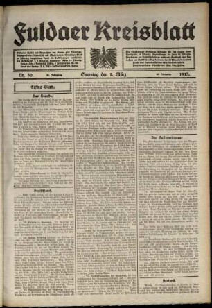 Erste Ausgabe vom Samstag, den 01. März 1913.
