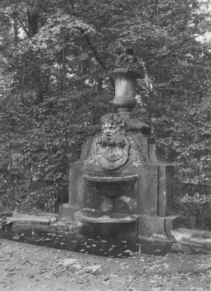Lichtenwalde, Schlosspark, Brunnen mit Vase und Faunsmaske